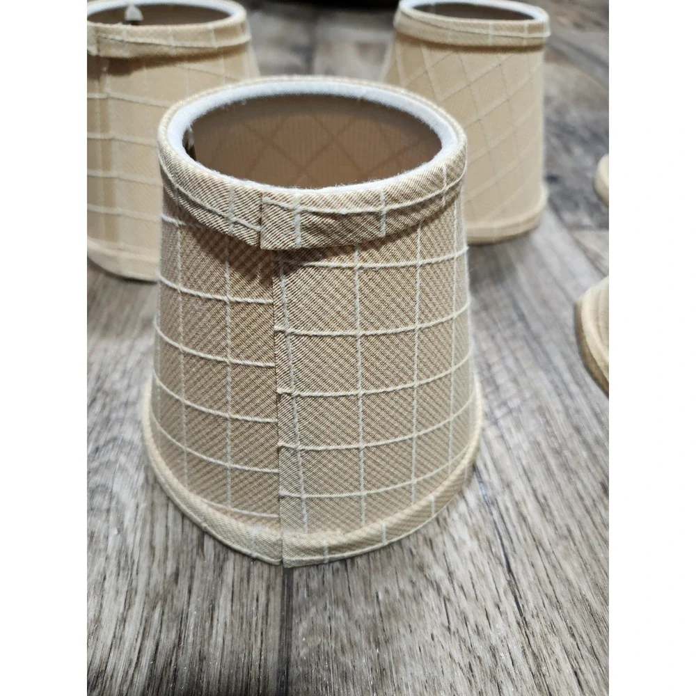 5 Vintage Mini Lamp Shades Beige Diamond Pattern Lot New Old Stock